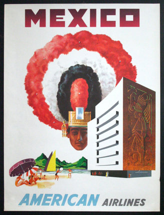 a poster of a building and a man's head