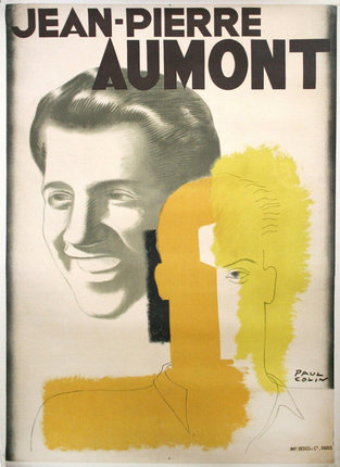 a poster with a man's face and yellow and black text