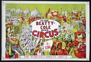 a circus poster with a group of people