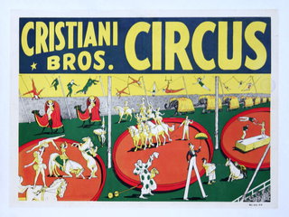 a poster of circus with horses and people