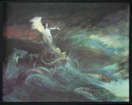 a painting of a woman in a storm