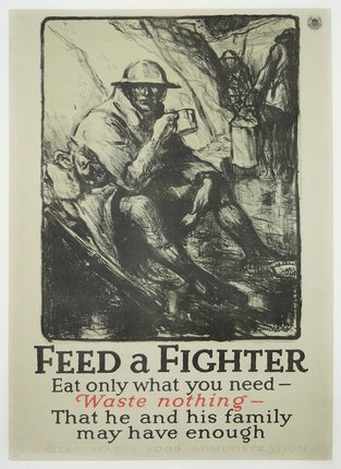 a poster of a soldier drinking from a mug