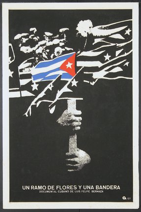 a poster of a person holding a flag