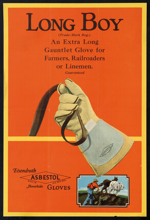 an orange and yellow poster with a hand holding a tool