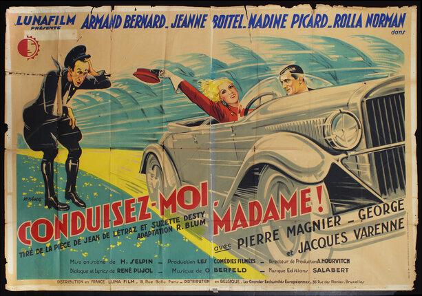 a movie poster with an illustration of a man and a woman speeding in a convertible car