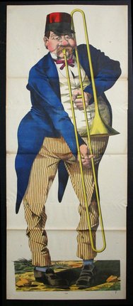 a poster of a man holding a trombone