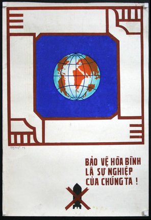 a poster with a globe and text