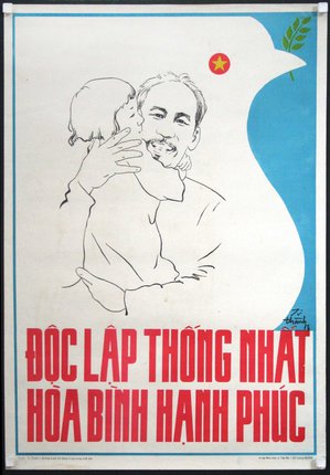 a poster with a man holding a child