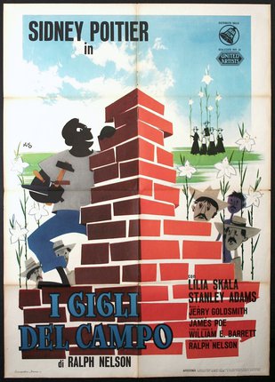 a movie poster of a man building a brick wall