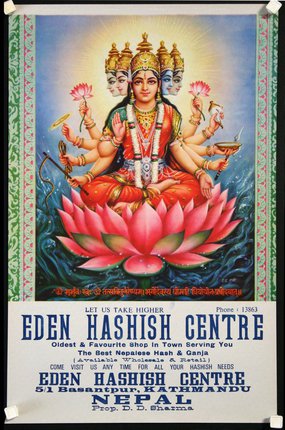 a poster with a woman in a lotus position