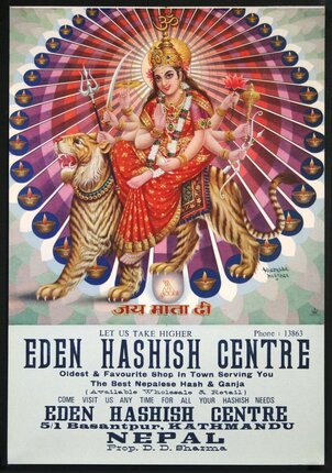 a poster with a woman on a tiger