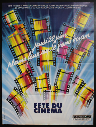 a poster with colorful film strips