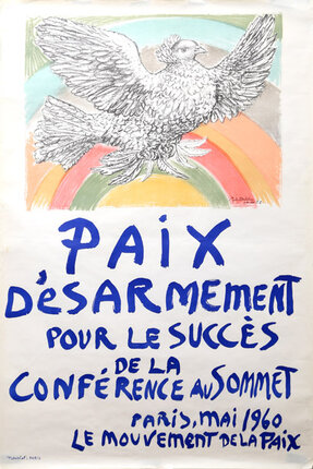 a poster with a bird and a rainbow