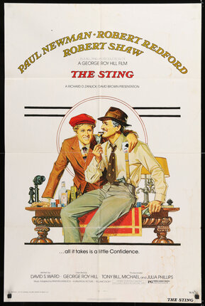 a movie poster of two men sitting on a bench