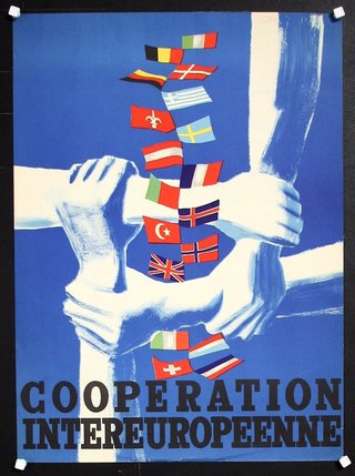 a poster with hands holding flags