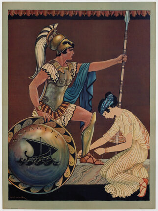 a painting of a man in a helmet and a spear