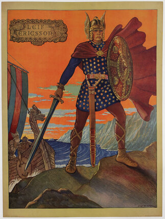 a man in a blue and gold outfit holding a sword and shield