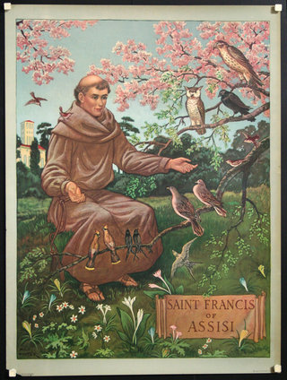 a painting of a man sitting on a branch with birds