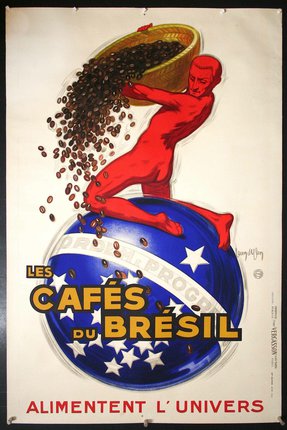 a poster of a man pouring coffee beans
