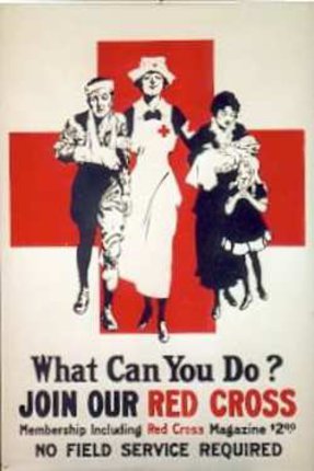 a poster of a nurse carrying a group of people