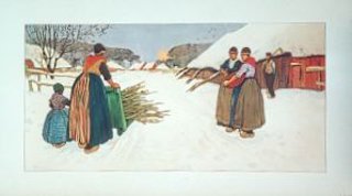 a group of women in long dresses in the snow