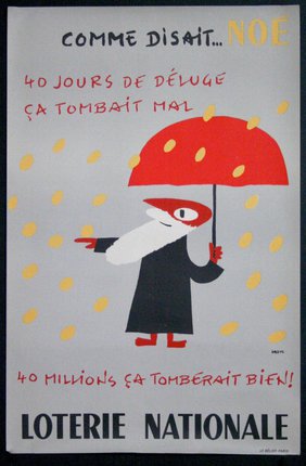 a poster with a man holding an umbrella