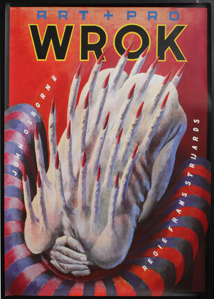 a poster with a hand holding a bunch of nails