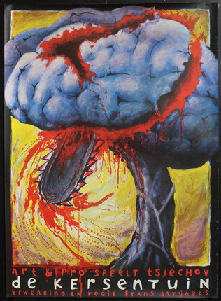 a painting of a brain with blood on it