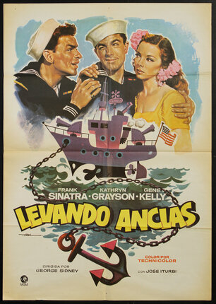 a movie poster with a couple of men and a ship