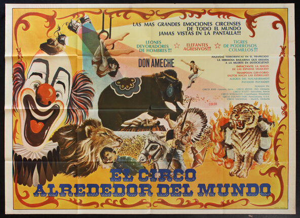 a poster with circus scenes and circus animals