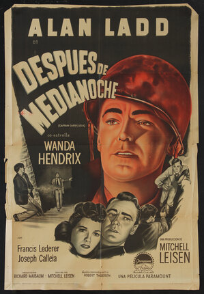 a movie poster with an illustration of a male soldier wearing a helmet and vignettes of film's scenes surrounding.