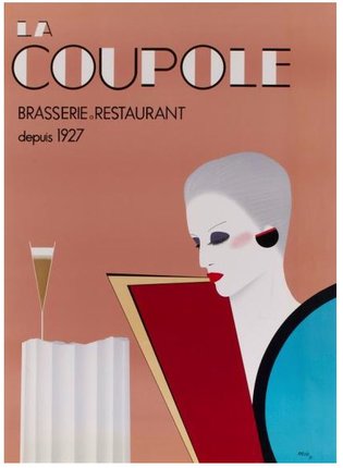 a poster of a woman reading a menu