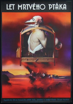 a poster with a bird in a cage