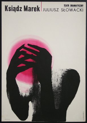 a black and pink painting of a person's hands