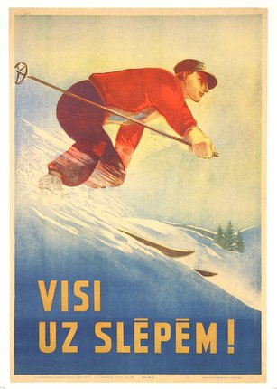 a poster of a man skiing