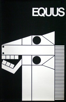 a black and white poster with a horse head