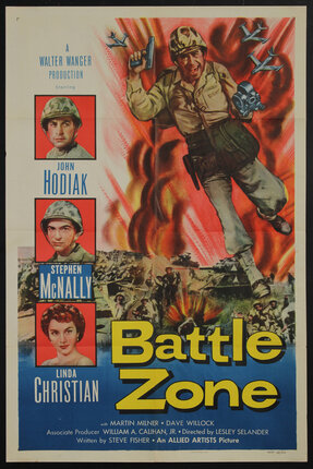 movie poster with a soldier running from an explosion