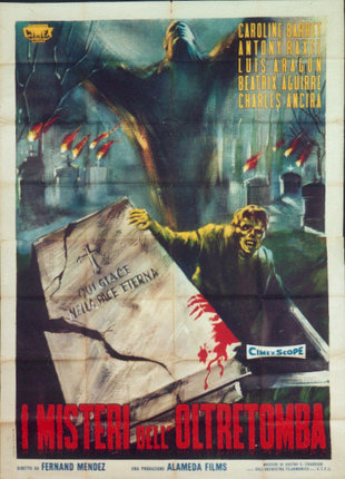 a poster of a zombie holding a grave