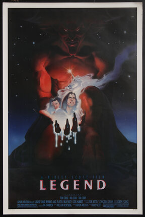 movie poster with a devil holding a man and woman surrounded by smoke