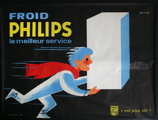 a poster of a man holding a large white rectangular object