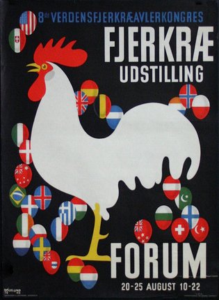 a poster with a rooster and eggs