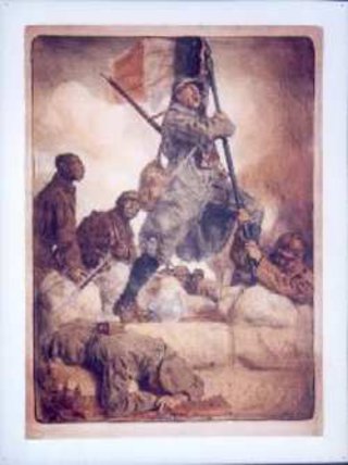 a painting of a soldier holding a flag