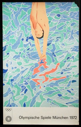 a painting of a person diving into a pool