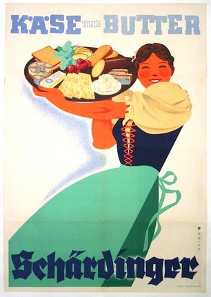 a woman holding a tray of food