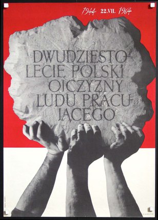 a poster with hands holding a rock