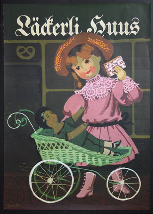 a poster of a girl holding a doll in a stroller