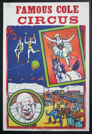 a poster with a clown and circus