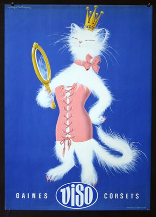 a poster of a cat wearing a dress