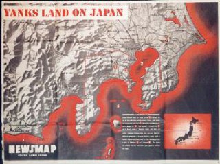 a map of japan with red and white text