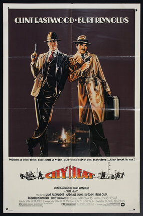 a movie poster with two detectives wearing hats one holding a gun the other a briefcase